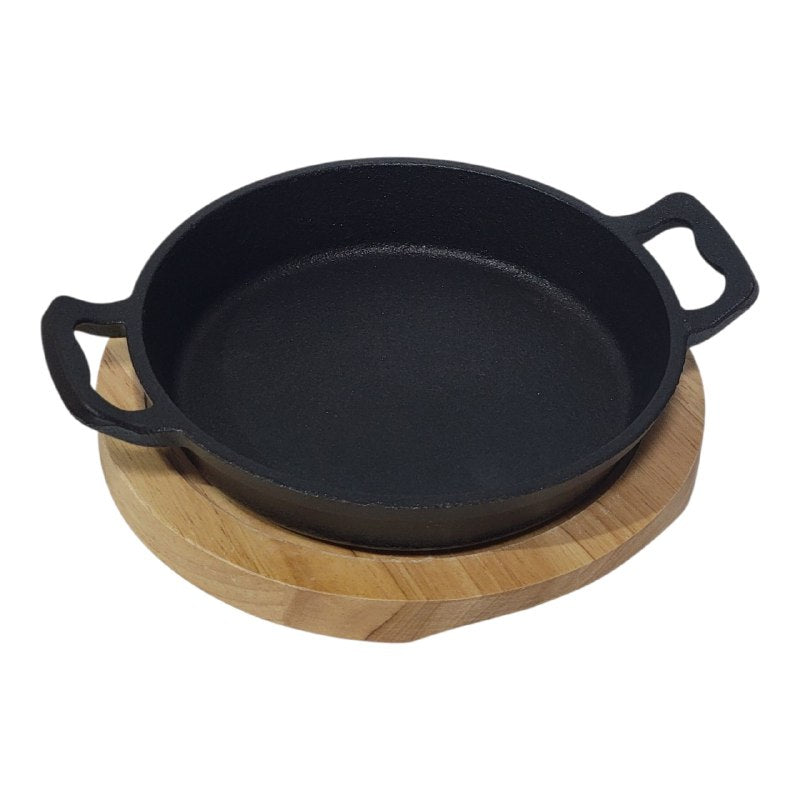 SARTEN PARA COCINA DE HIERRO FUNDIDO CON BASE DE MADERA PREMIUM 17X17CM