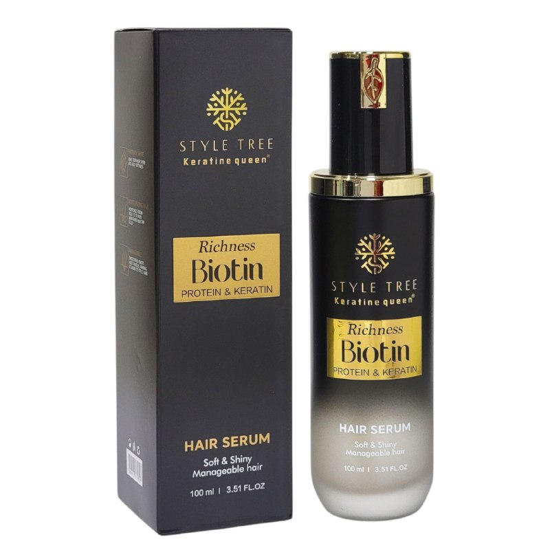 ACEITE PARA EL CABELLO SUERO CAPILAR DE BIOTINA SUAVIZANTE 100ML, ES UNA FORMULA RICA EN BIOTINA, PROTEINA Y KERATINA QUE REPARA EL PELO SECO Y DAÑADO DEJANDOLO SUAVE Y BRILLANTE KERATINE QUEEN