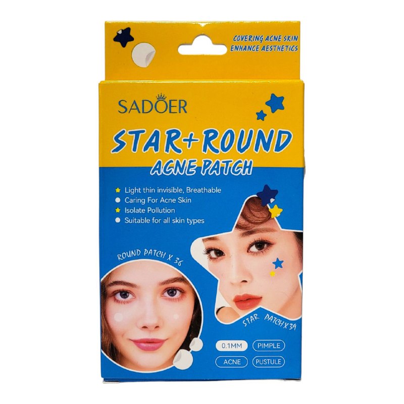 PARCHE PARA EL ACNE, FORMA REDONDO Y ESTRELLA, CUBRE LA PIEL CON ACNE Y MEJORA LA ESTETICA, AISLA LA CONTAMINACION, LIGERO, FINO Y TRANSPARENTE SADOER 36UND