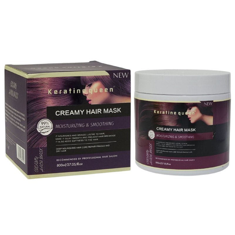 MASCARA PARA EL CABELLO 800 ML CREMOSA DE KERATINA NATURAL, HIDRATANTE Y SUAVIZANTE QUE NUTRE Y APORTA BRILLO AL CABELLO FRAGIL Y SECO, DEJANDOLO SEDOSO Y SUAVE KERATINE QUEEN 800ML