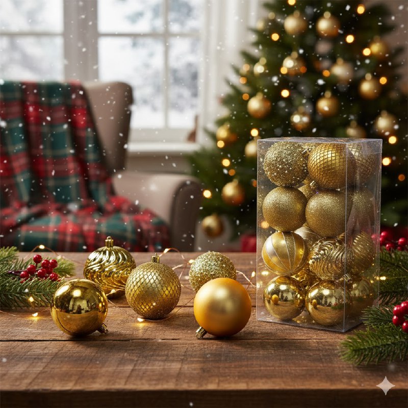 DECORACION ADORNO NAVIDEÑO PAQUETE DE 16 BOLAS DECORATIVAS 8CM 49x49x65, IDEALES PARA DARLE UN TOQUE UNICO A TU ARBOL DE NAVIDAD