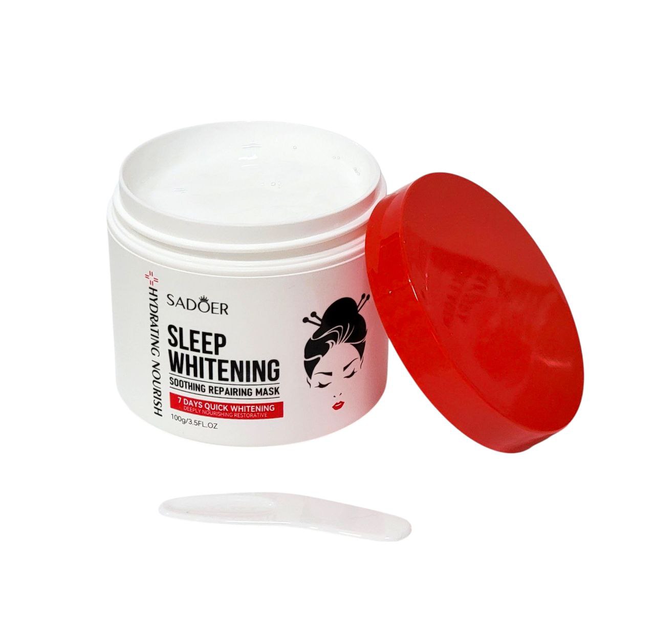 MASCARILLA FACIAL DE NOCHE, REPARADORA, CALMANTE Y BLANQUEADORA, CON NIACINAMIDA, ACIDO HIALURONICO Y VITAMINA C, ACLARA MANCHAS OSCURAS SADOER SLEEP WHITENNING 100G