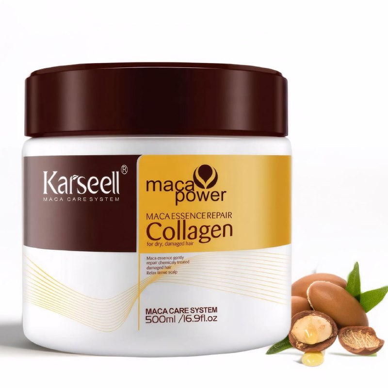 TRATAMIENTO MASCARILLA CAPILAR CON COLAGENO Y ACEITE DE ARGAN, FORMULA AVANZADA DE ESENCIA DE MACA Y ACEITE DE ARGAN, QUE REPARA EL CABELLO DAÑADO DEJANDOLO SUAVE, ORDENADO Y CON BRILLO KARSEELL 500ML