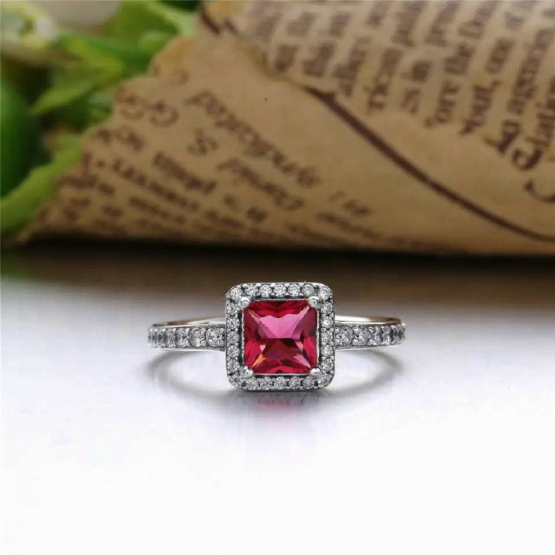 PANI2058 ANILLO CUADRADO PANDORA CON PIEDRA ROJA, PLATA 925