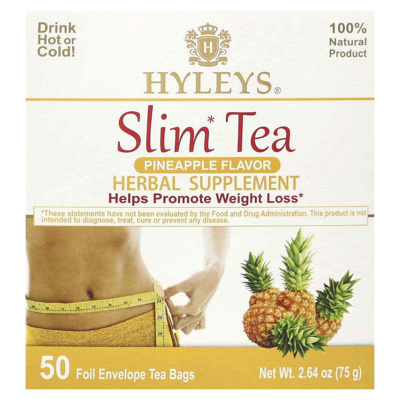 SUPLEMENTO HERBAL TE ADELGAZANTE SABOR PIÑA HYLEYS SLIM TEA 50UND