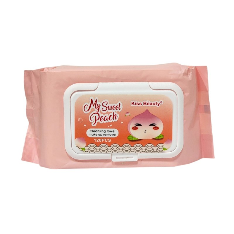 TOALLITAS HUMEDAS FACIALES DESMAQUILLANTES DE DURAZNO KISS BEAUTY 120UND