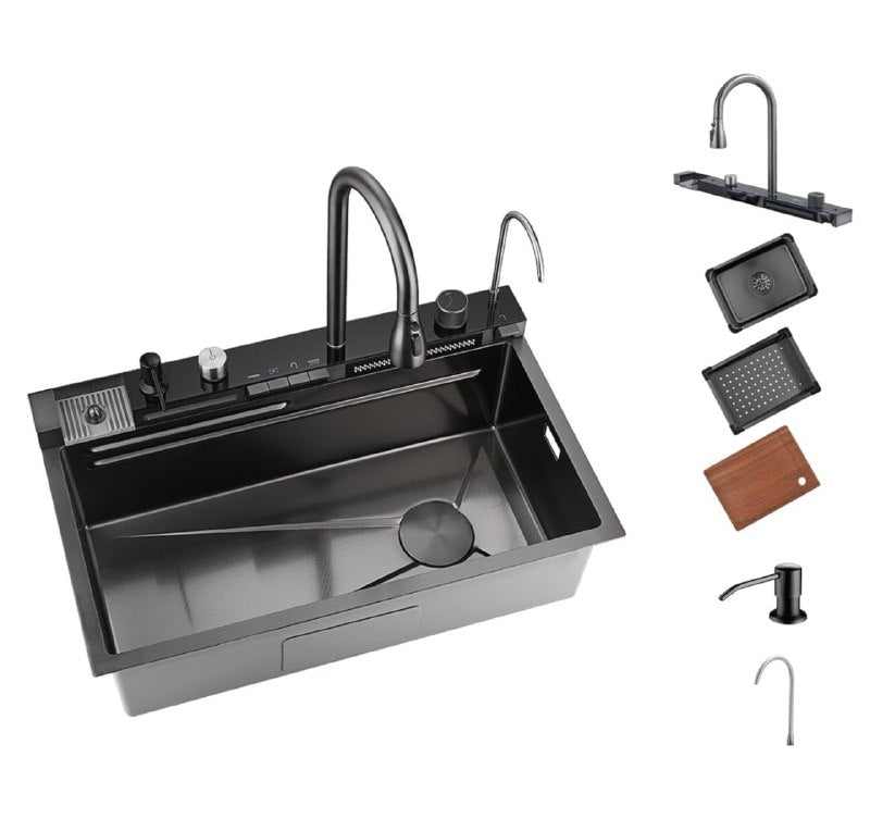 LAVA TRASTES FREGADERO DE ACERO INOXIDABLE EN SET COMPLETO ELEGANTE MODERNO AQUA PLUS 46X75CM