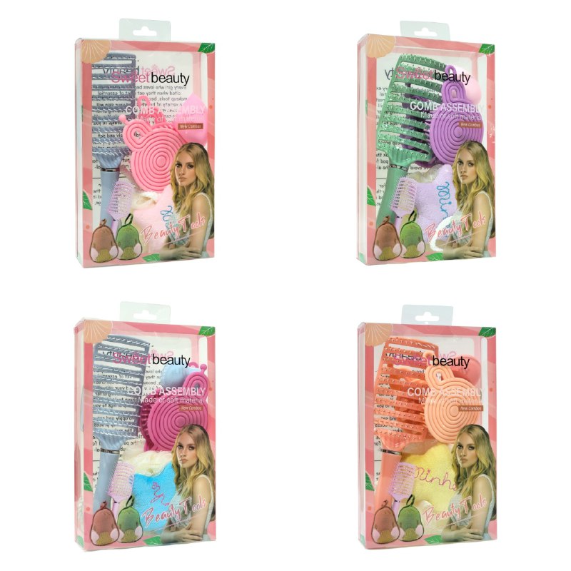 SET DE CUIDADO PERSONAL, ESPONJA MAQUILLAJE, ESPONJA DE BAÑO Y CEPILLO DE PELO SWEET BEAUTY