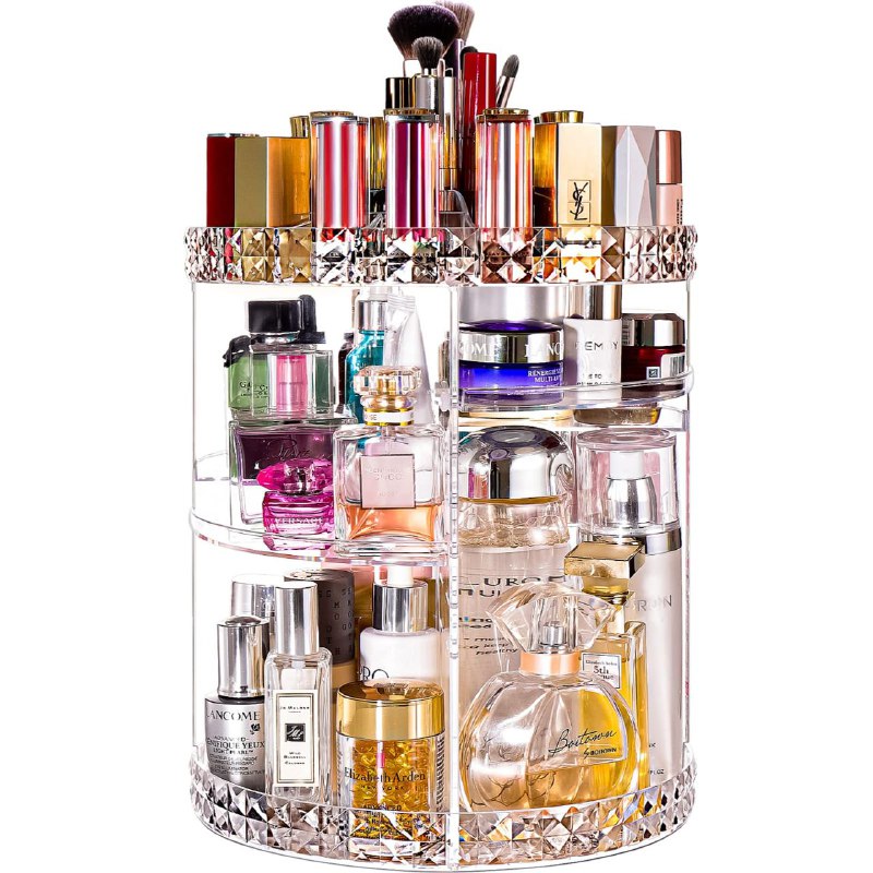 ORGANIZADOR ESTANTE DE MAQUILLAJE Y COSMETICOS GIRATORIO, CON UNA ROTACION DE 360 GRADOS QUE MAXIMIZA EL ESPACIO DE TU MOSTRADORM DISEÑO EN FORMA DE DIAMANTE DE ALTA CAPACIDAD Y ELEGANTE COSMETIC ORGANIZER DIAMOND-360 ROTATION 23X33CM