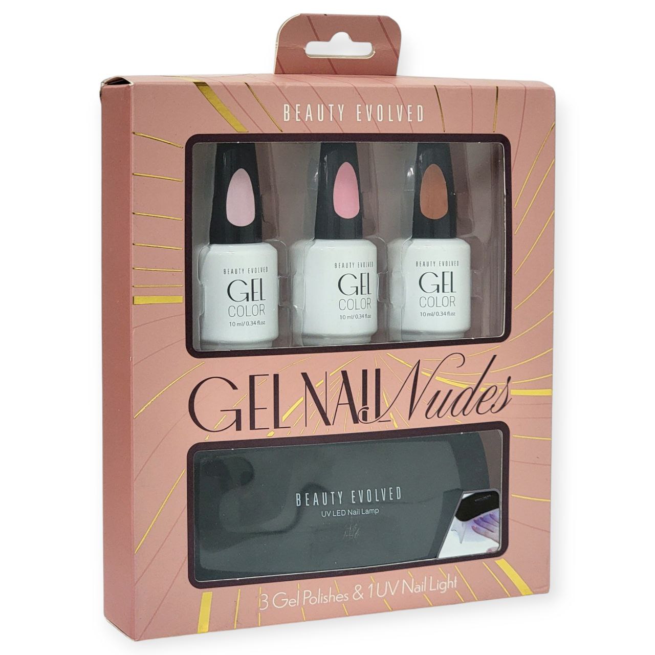 ESMALTES EN SET PARA UÑAS EN GEL, ESMALTE EN GEL 10MLX3, LAMPARA DE UÑAS UV Y CABLE USB BEAUTY EVOLVED GEL NAIL NUDES