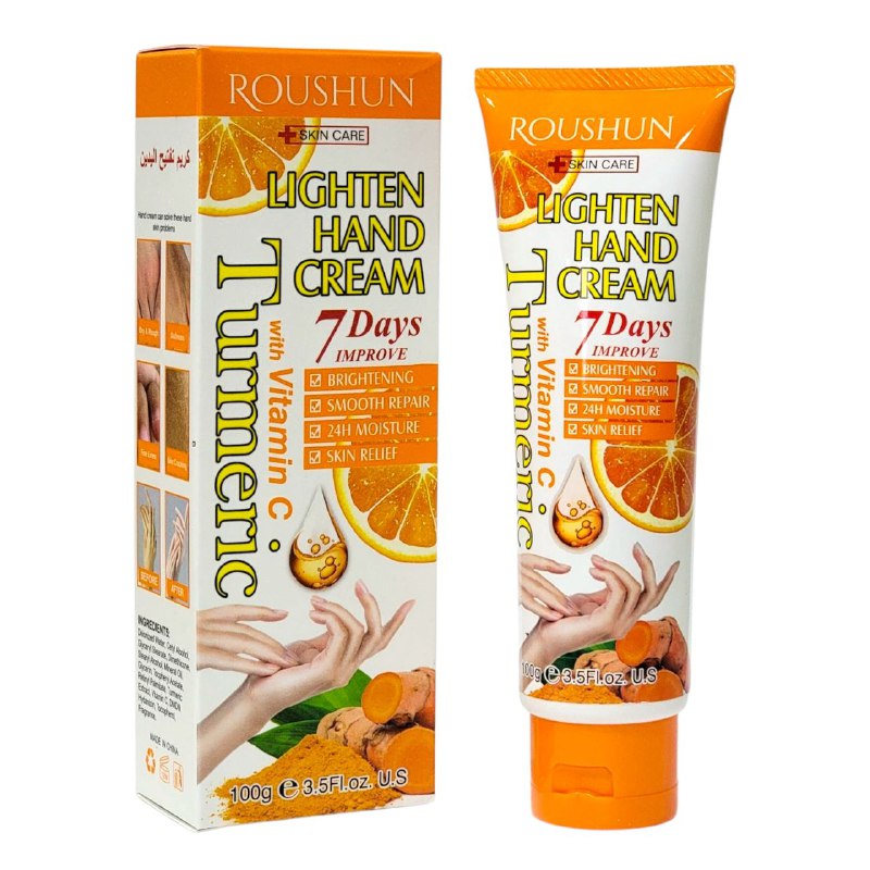 CREMA CORPORAL, CREMA DE CUERPO DE MANOS BLANQUEADORA CON VITAMINA C Y CURCUMA, ILUMINA, REPARA E HIDRATA 24H, MEJORA LA PIEL SECA ROUSHUN LIGHTEN HAND CREAM 100G