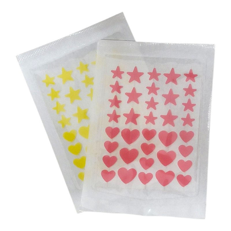 PARCHE PARA EL ACNE HIDROCOLOIDES DISEÑO DE ESTRELLA Y CORAZON 72UND, ESTOS POTENTES PARCHES ABSORBEN RAPIDAMENTE LAS SECRECIONES Y CREAN UNA BARRERA PROTECTORA CONTRA BACTERIAS FACILITANTO SU ELIMINACION SADOER