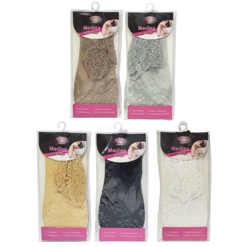 MEDIAS DE CORTE BAJO TRANSPIRABLES ANTIDESLIZANTES PARA MUJERES TALLA UNICA STAY BEAUTIFUL, 5 ESTILOS