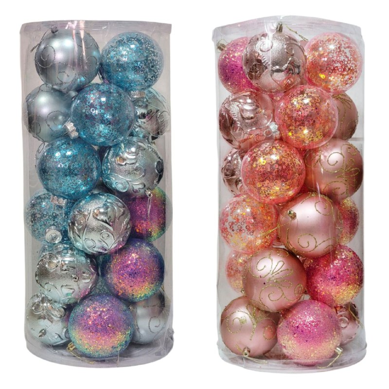 DECORACION ADORNO NAVIDEÑO PAQUETE DE 24 BOLAS DECORATIVAS DE 29CM DIAMETRO, IDEALES PARA DARLE UN TOQUE UNICO A TU ARBOL DE NAVIDAD