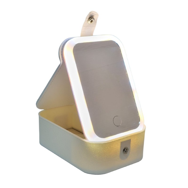 ESPEJO PARA MAQUILLAJE CON LUZ LED, DE 3 COLORES 90 GRADOS CON MALETA PARA GUARDAR COSAS TABLELAPM 12X17X21