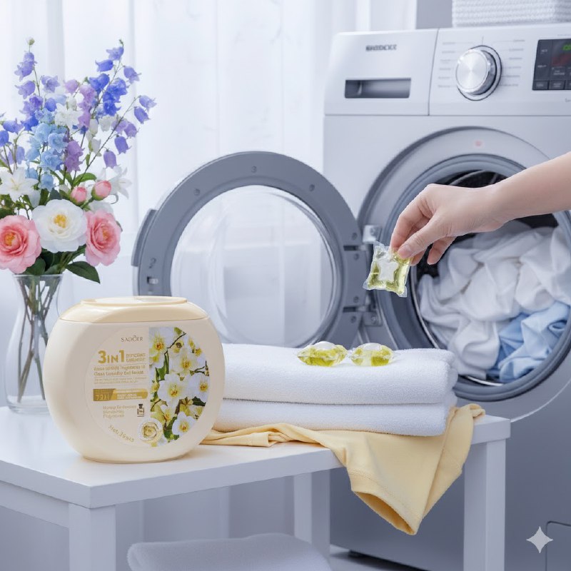 DETERGENTE 3 EN 1 DE PERLAS EN GEL PARA ROPA FRAGANCIA A ORQUIDEA AZUL SADOER 36UND