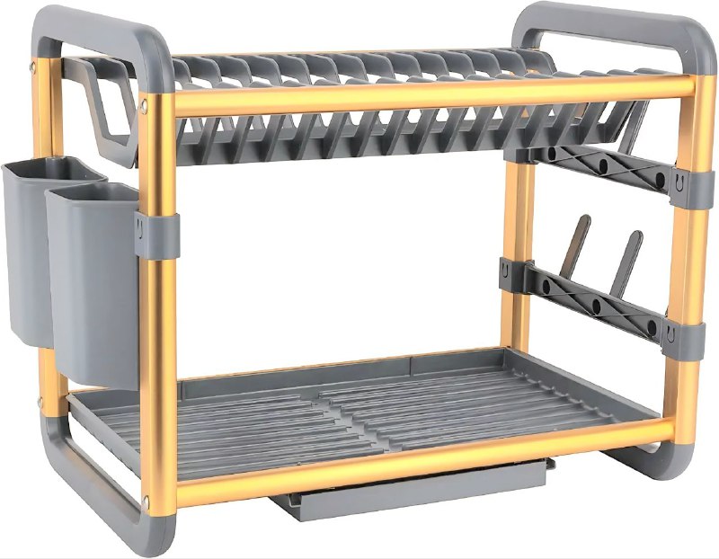 ESTANTE ORGANIZADOR Y ESCURRIDOR DE COCINA DE 2 NIVELES CON BANDEJAS DE DRENAJE EXTRAIBLES 60.9X26.7X34.2CM DISH RACK