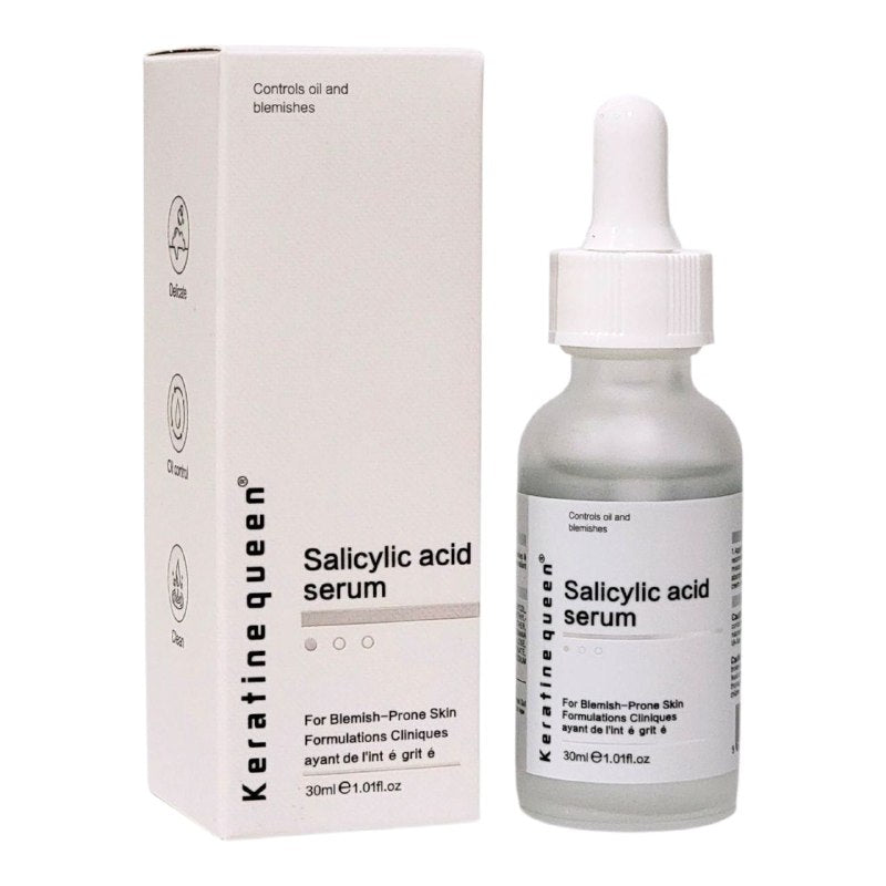 SUERO FACIAL DE ACIDO SALICILICO QUITA IMPERFECCIONES 30ML, ESPECIALMENTE FORMULADO PARA PIELES PROPENSAS A IMPERFECCIONES, REDUCE LAS LINEAS FINAS Y ARRUGAS, DEJANDO LA PIEL SUAVE Y TERSA KERATINE QUEEN