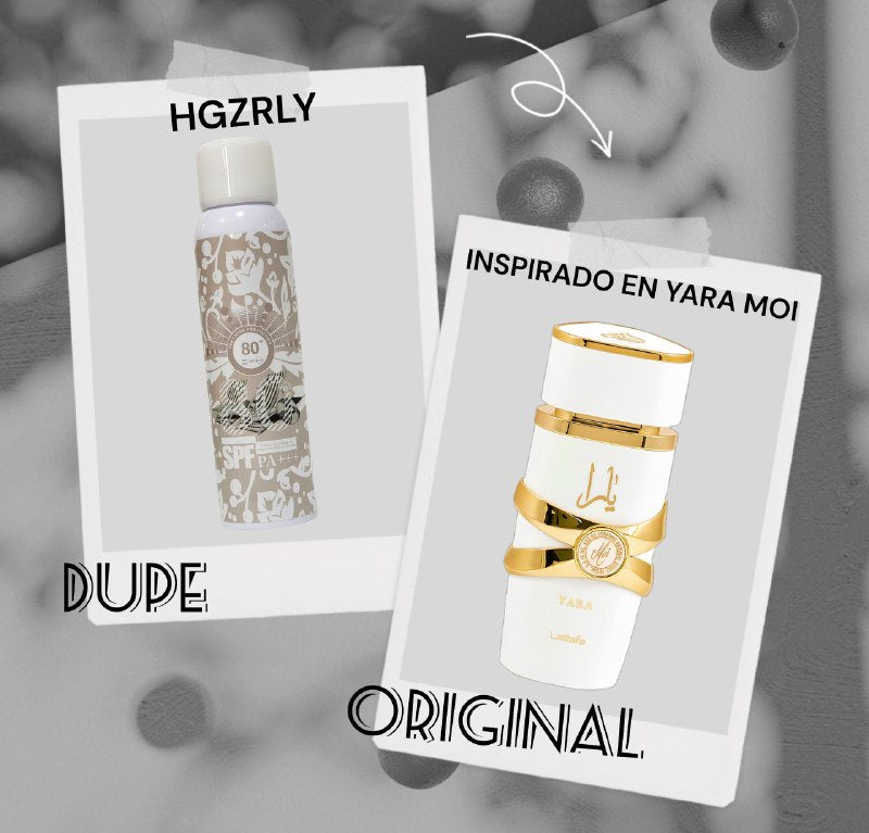 PROTECTOR SOLAR EN SPRAY BLANQUEADOR SPF80 HGZRLY DUPE DE LATTAFA YARA MOI