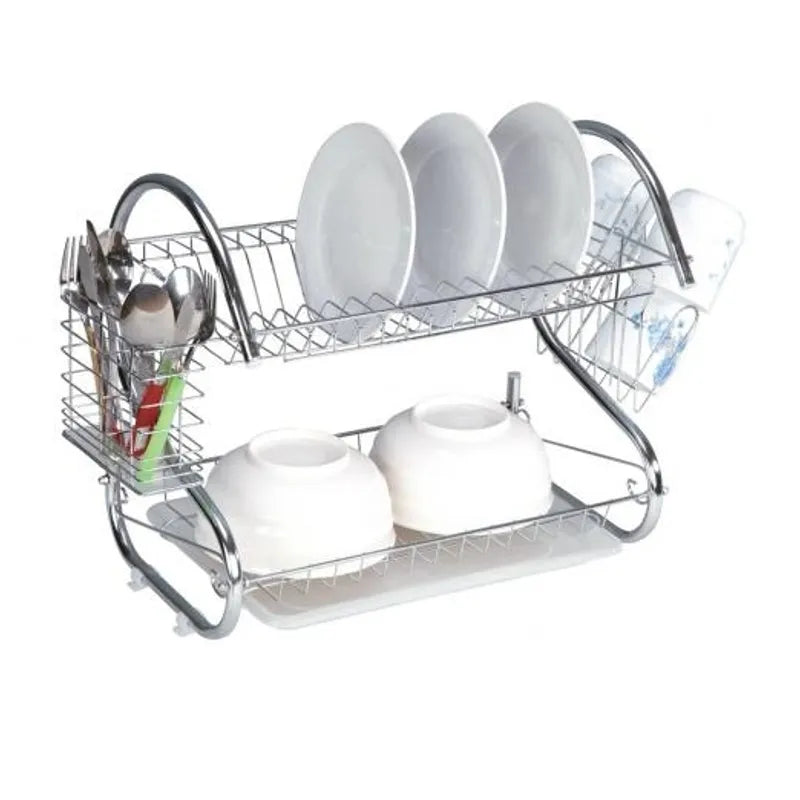ESTANTE ORGANIZADOR ESCURRIDOR DE PLATOS DE 2 CAPAS, ESTANTES EXTRAIBLES, DRENAN EL AGUA FACIL DE MANTENER LIMPIOS Y ORDENADOS, GALVANIZADO ESTRUCTURA FUERTE NEW ARRIVAL 36X11.5X24CM