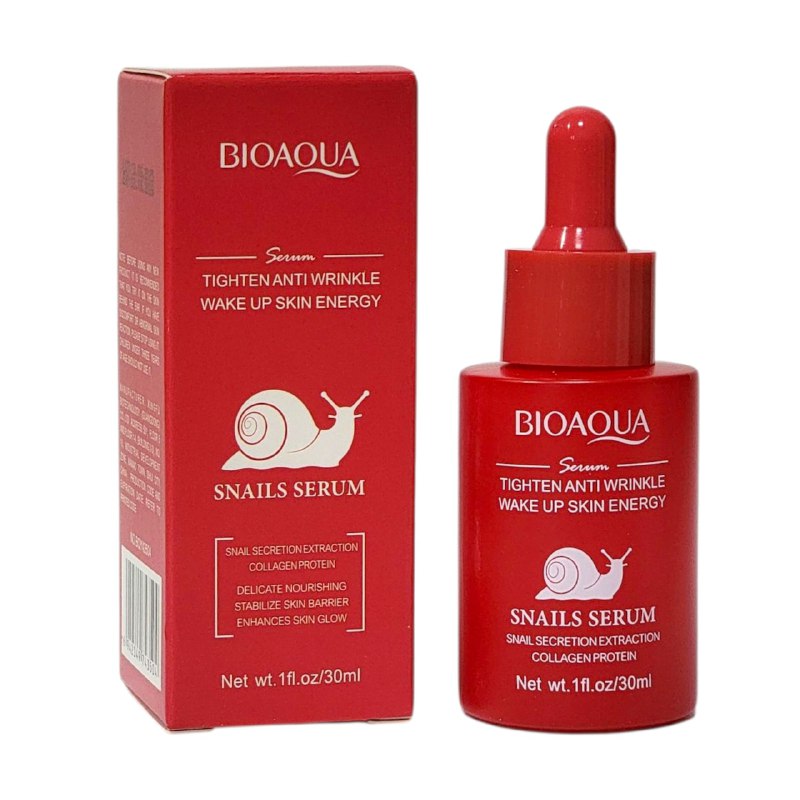 SUERO FACIAL HIDRATANTE DE CARACOL Y COLAGENO ANTIARRUGAS 30ML, NUTRE E HIDRATA PROFUNDAMENTE LA PIEL, DEJANDO UNA TEXTURA MAS SUAVE, TERSA Y ELASTICA BIOAQUA