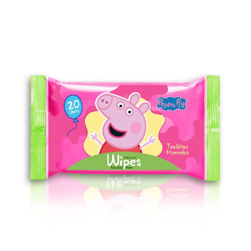 TOALLITAS HUMEDAS ANTIBACTERIALES SIN ALCOHOL PEPPA PIG 20UND