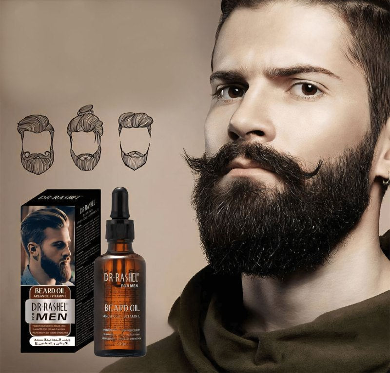 ACEITE PARA BARBA DE ARGAN, VITAMINA E, AGUACATE Y JOJOBA, ACEITE LIGERO E HIDRATANTE DE USO DIARIO, PROMUEVE EL CRECIMIENTO DEL CABELLO MAS SUAVE Y TERSO DR RASHEL 50ML