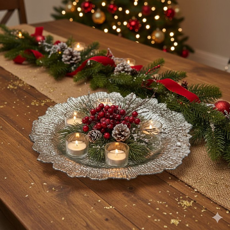 PLATO DE CARGA DECORATIVO NAVIDEÑO PLATEADO DE PLASTICO 32X32CM