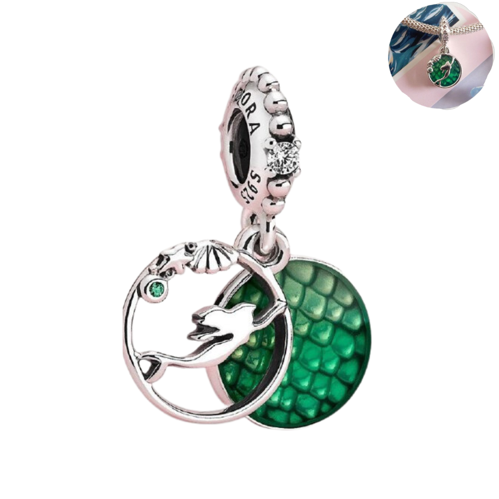 PCHARM1864 COLGANTE DOBLE DE SIRENA FONDO VERDE