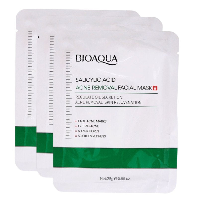 MASCARILLA FACIL CON ACIDO SALICILICO QUE ELIMINA ACNE 25G, DISEÑADA PARA ELIMINAR EL ACNE Y EQUILIBRAR LA PIEL CON SU TELA SUAVE, LIGERA Y TRANSPIRABLE REPARANDO Y CONTROLANDO LA PIEL DEJANDO LA PIEL HIDRATADA, SUAVE Y DELICADA BIOAQUA