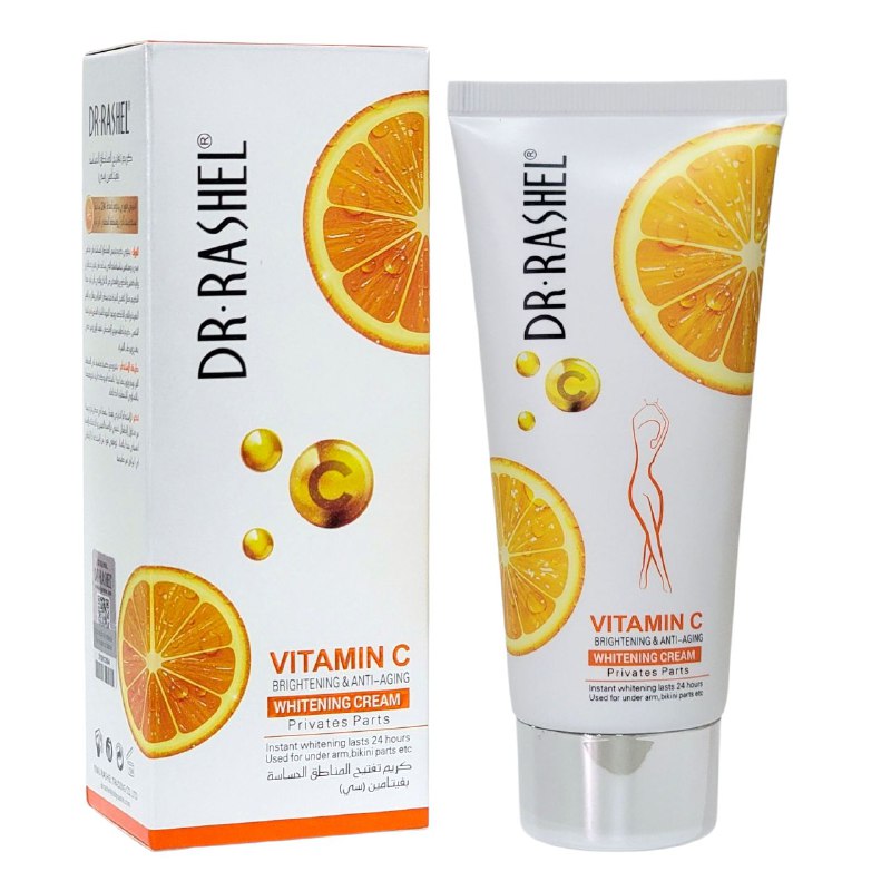 CREMA CORPORAL, CREMA DE CUERPO BLANQUEADORA ILUMINADORA Y ANTIENVEJECIMIENTO, DE VITAMINA C Y NIACINAMIDA PARA PARTES INTIMAS DR RASHEL 80G