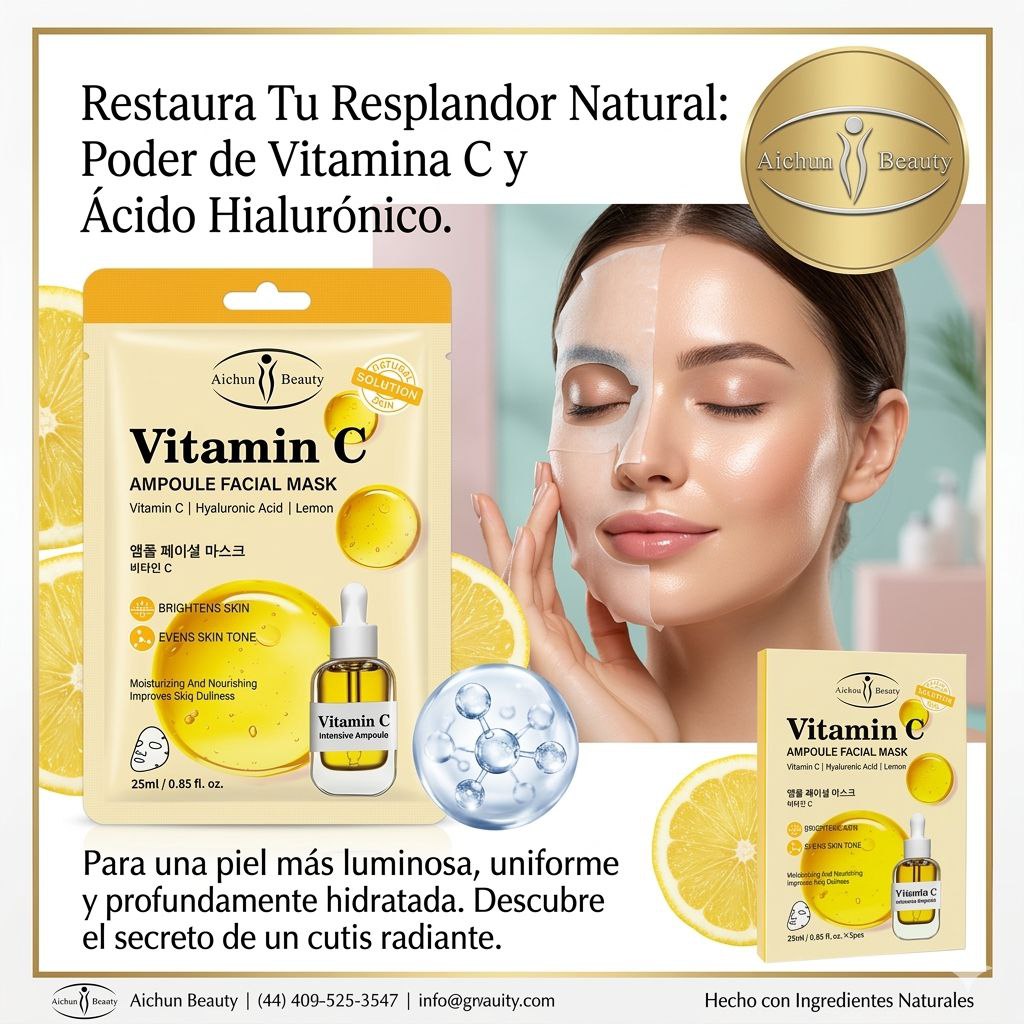 MASCARILLA FACIAL DE TELA ANTIEDAD CON VITAMINA C AICHUN BEAUTY 25ML