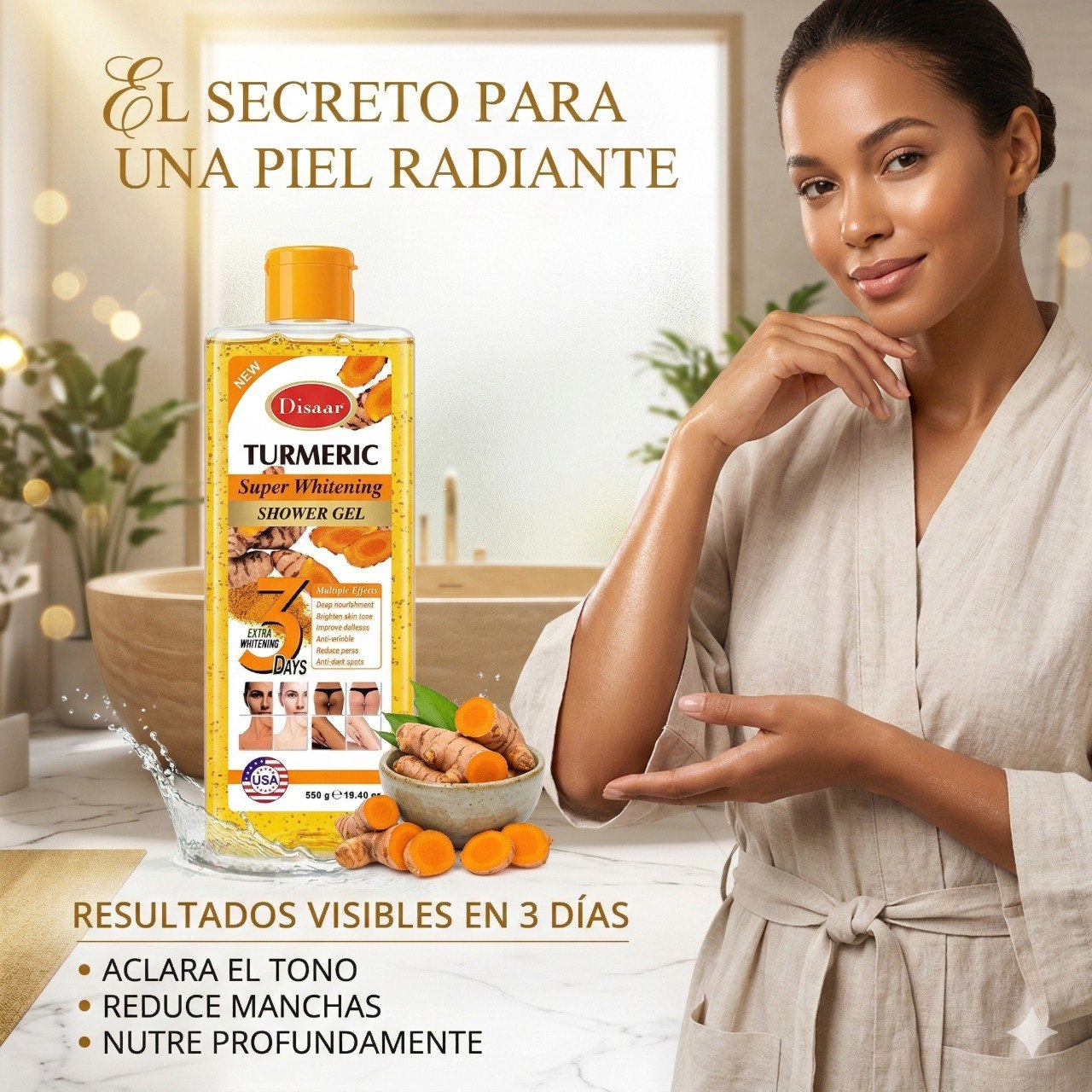 GEL DE DUCHA ACLARANTE Y REVITALIZANTE CON CURCUMA DISAAR 550G
