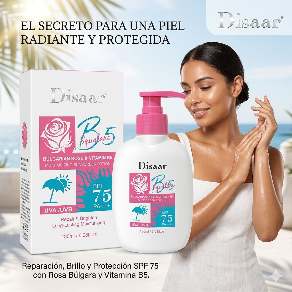 PROTECTOR SOLAR CORPORAL Y FACIAL HIDRATANTE SPF 75 CON EXTRACTO DE ROSA BULGARA DISAAR 180ML