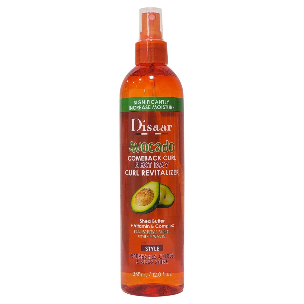 SPRAY REVITALIZADOR DE RIZOS PARA EL DÍA SIGUIENTE DE AGUACATE CON VITAMINA B Y MANTECA DE KARITE DISAAR 355ML