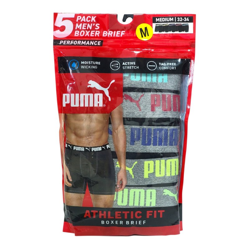 ROPA INTERIOR PARA CABALLERO PUMA ATHLETIC FIT BOXER BRIEF 5 UNIDADES TALLA MEDIUM 32-34 (M)