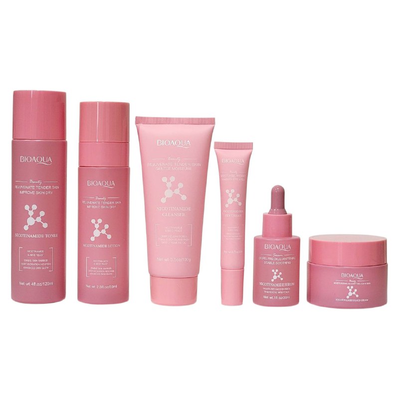 SET DE CUIDADO FACIAL DE NICOTINAMIDA DE 6 PIEZAS, EFECTO HIDRATANTE, TIERNA Y SUAVE EN LA PIEL BIOAQUA NICOTINAMIDE
