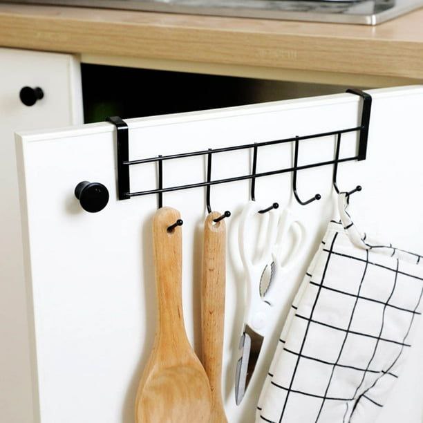 ORGANIZADOR GANCHO PERCHERO PEQUEÑO DE ACERO INOXIDABLE CON 5 GANCHOS PARA PUERTA DE GAVETERO DE COCINA 9.5X27CM