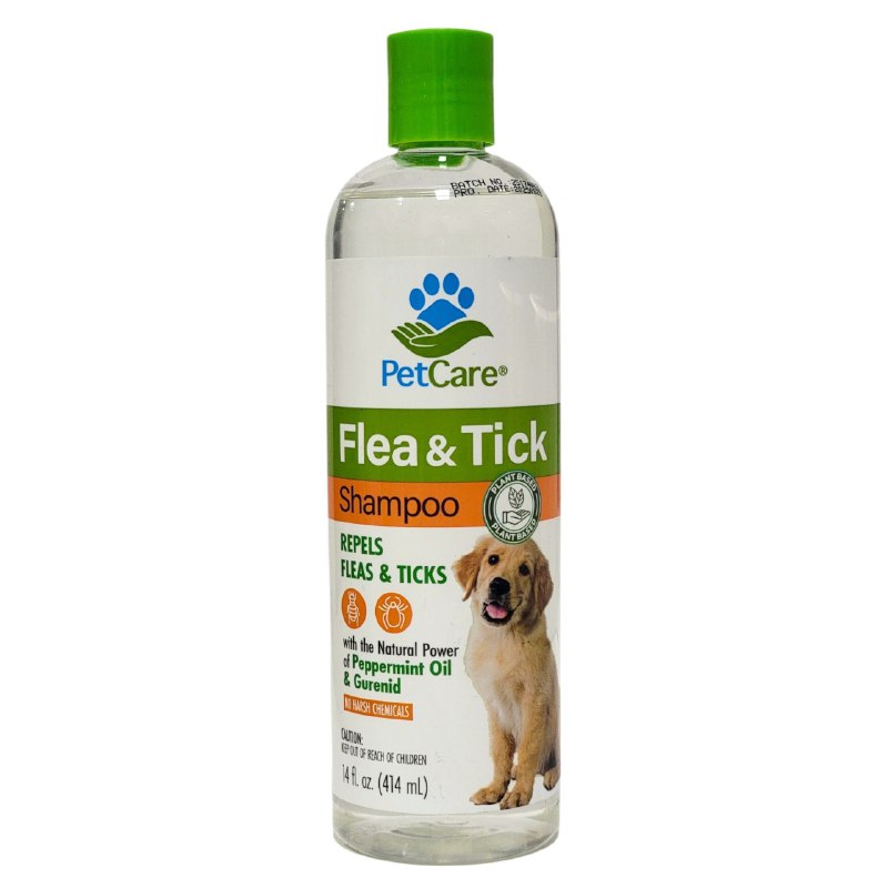 SHAMPOO PARA PERROS MASCOTAS REPELENTE DE PULGAS Y GARRAPATAS AROMA A MENTA PETCARE 414ML
