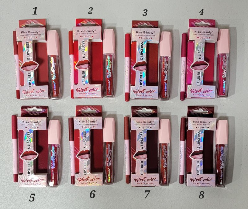 DELINEADOR LAPIZ DE LABIOS Y BRILLO KISS BEAUTY 8 TONOS 0.6G, 4ML