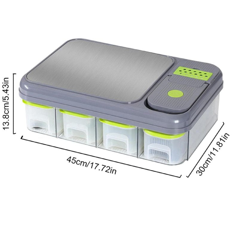 MAQUINA CHISMOLERA DE 28 PIEZAS MULTIUSOS TODO EN UNO, CUCHILLAS INTERCAMBIABLES DE ACERO INOXIDABLE Y 4 COMPARTIMIENTOS CUTTING BOARD 13X30X45CM