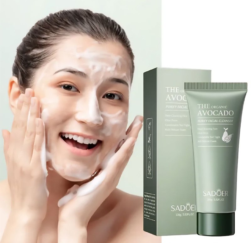 LIMPIADOR FACIAL DE AGUACATE, ESPUMA RICA, DENSA Y DELICADA LIMPIA LA SUCIEDAD DE LA PIEL Y RESIDUOS DE MAQUILLAJE SADOER THE ORGANIC AVOCADO 100G