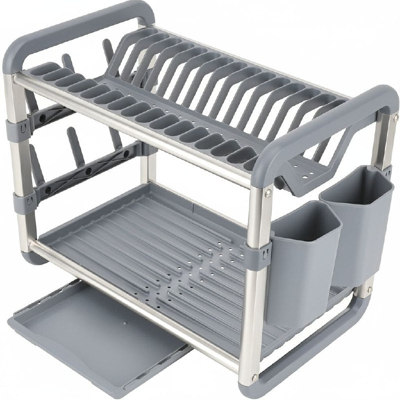 ESTANTE ORGANIZADOR Y ESCURRIDOR DE COCINA DE 2 NIVELES CON BANDEJAS DE DRENAJE EXTRAIBLES 60.9X26.7X34.2CM DISH RACK
