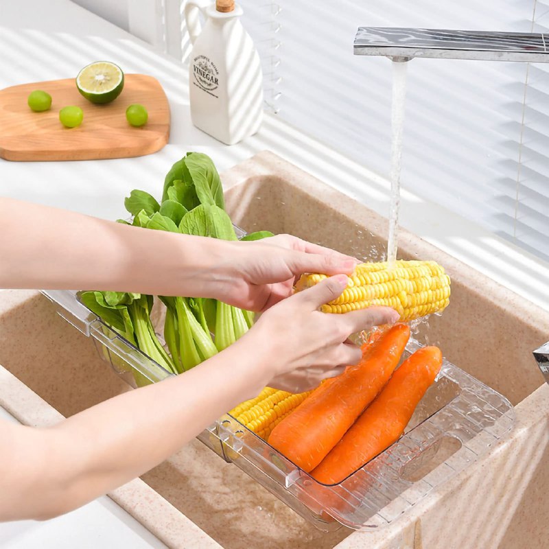 ORGANIZADOR RECIPIENTE DE ALMACENAMIENTO DE 2 PIEZAS PARA LAVAR FRUTAS Y VERDURAS ESCURRIDOR, 2 COLORES