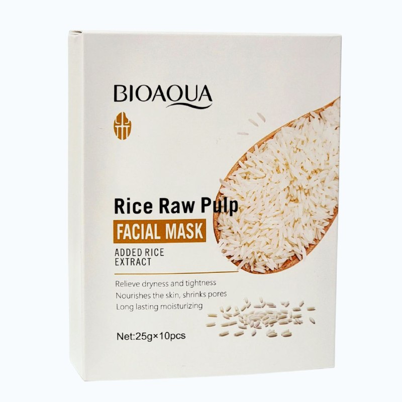 MASCARILLA FACIAL DE TELA HIDRATANTE E ILUMINADORA CON EXTRACTO DE PULPA CRUDA DE ARROZ BIOAQUA 25G