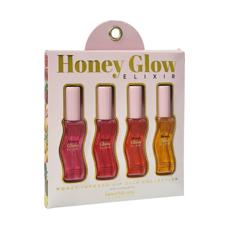 BRILLO LABIAL ACEITE EN SET DE 4 PIEZAS DUPE DE GISOU, INFUNDIDOS CON MIEL HIDRATANTE BEAUTIFULLY 15G,4