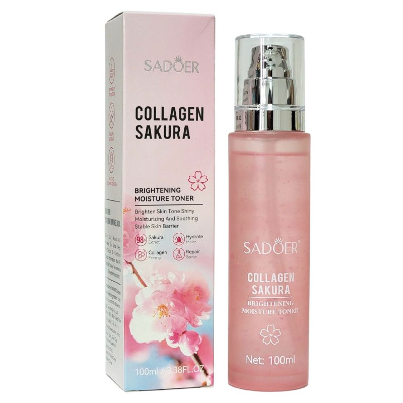TONICO FACIAL DE ESENCIA DE SAKURA Y COLAGENO, HIDRATANTE, ILUMINADOR Y FACIL ABSORCION SADOER COLLAGEN SAKURA 100ML
