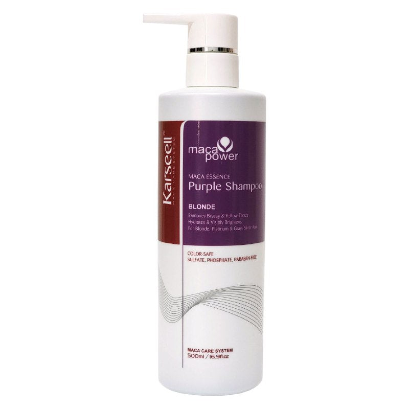SHAMPOO PARA EL CABELLO MORADO, OFRECE UN MANTENIMIENTO PERSONALIZABLE DEL RUBIO, NEUTRALIZANDO EFICAZMENTE LOS TONOS COBRIZOS, HIDRATA Y SUAVIZA EL CABELLO KARSEELL 500ML