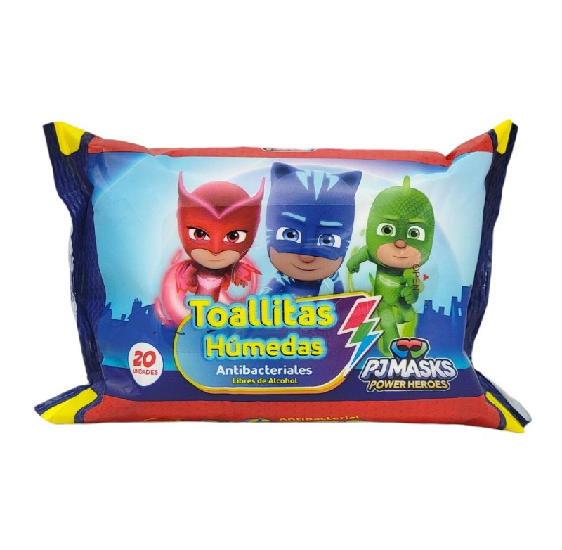 TOALLITAS HUMEDAS PARA NIÑOS ANTIBACTERIALE PJMASK 20UND