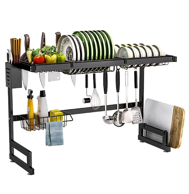ESTANTE ORGANIZADOR Y ESCURRIDOR DE COCINA, SOBRE EL FREGADERO, ESTANTE DESMONTABLE DE SECADO DE PLATOS DE ACERO INOXIDABLE, FACIL DRENAJE GRAN CAPACIDAD KITCHEN RACK